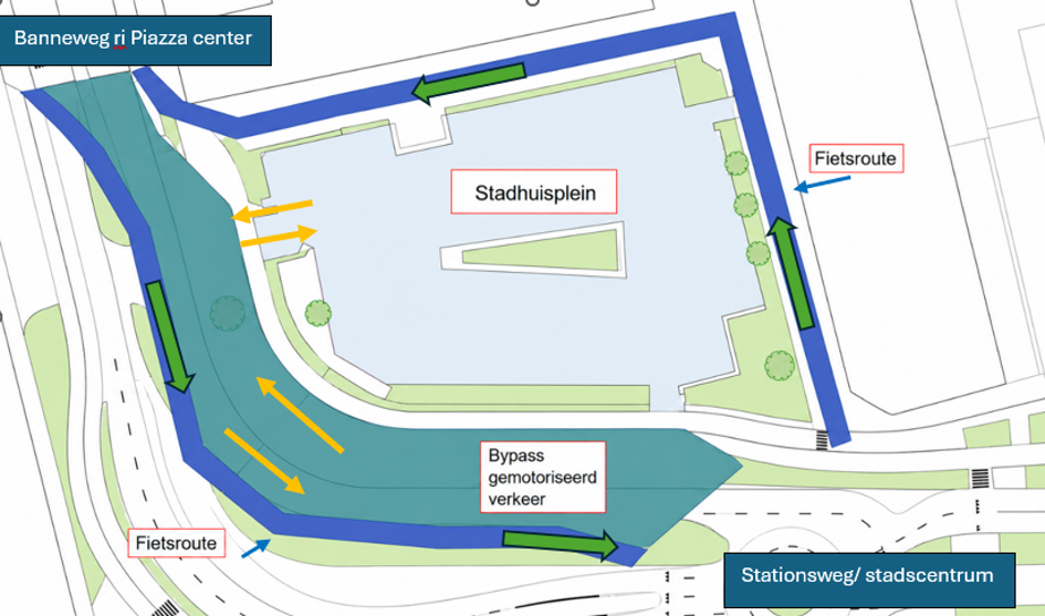 Plattegrond van stadhuisplein In Gorinchem met nieuwe inrit.